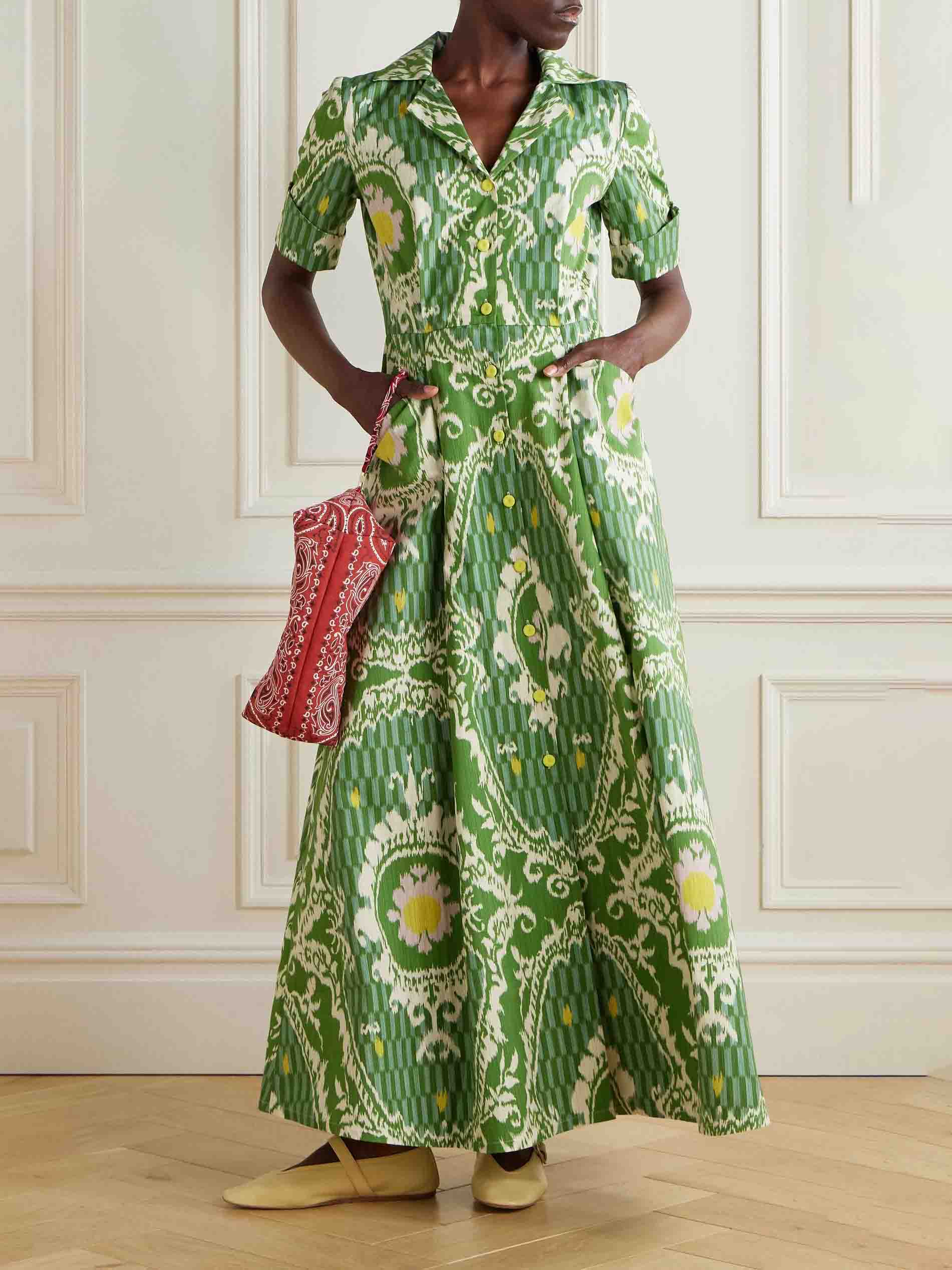 Unique Folk Style Abstract Print Shirt Maxi Dress