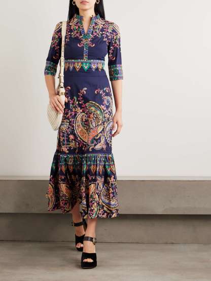 Exquisite Tiered Ruffle Paisley Print Maxi Dress