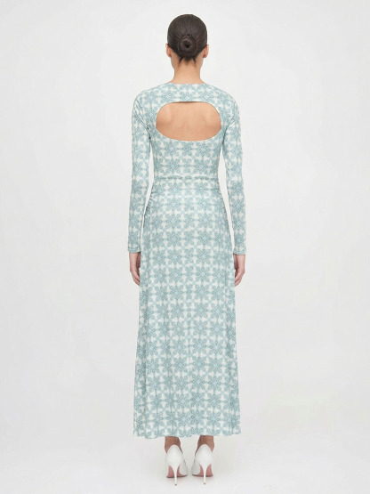 Simple Geometric Pattern Printed Slim-fit Maxi Dress