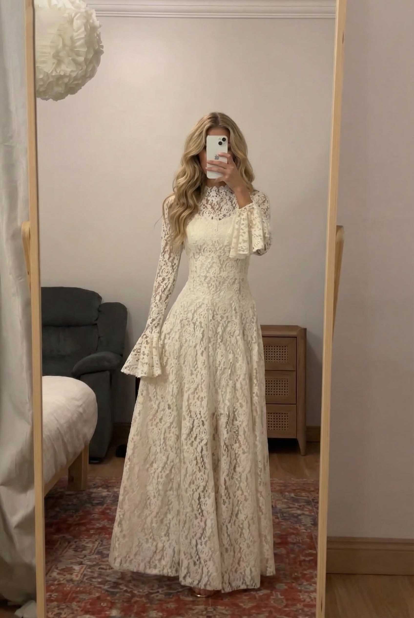 Lace Trumpet Sleeve Maxi Dress