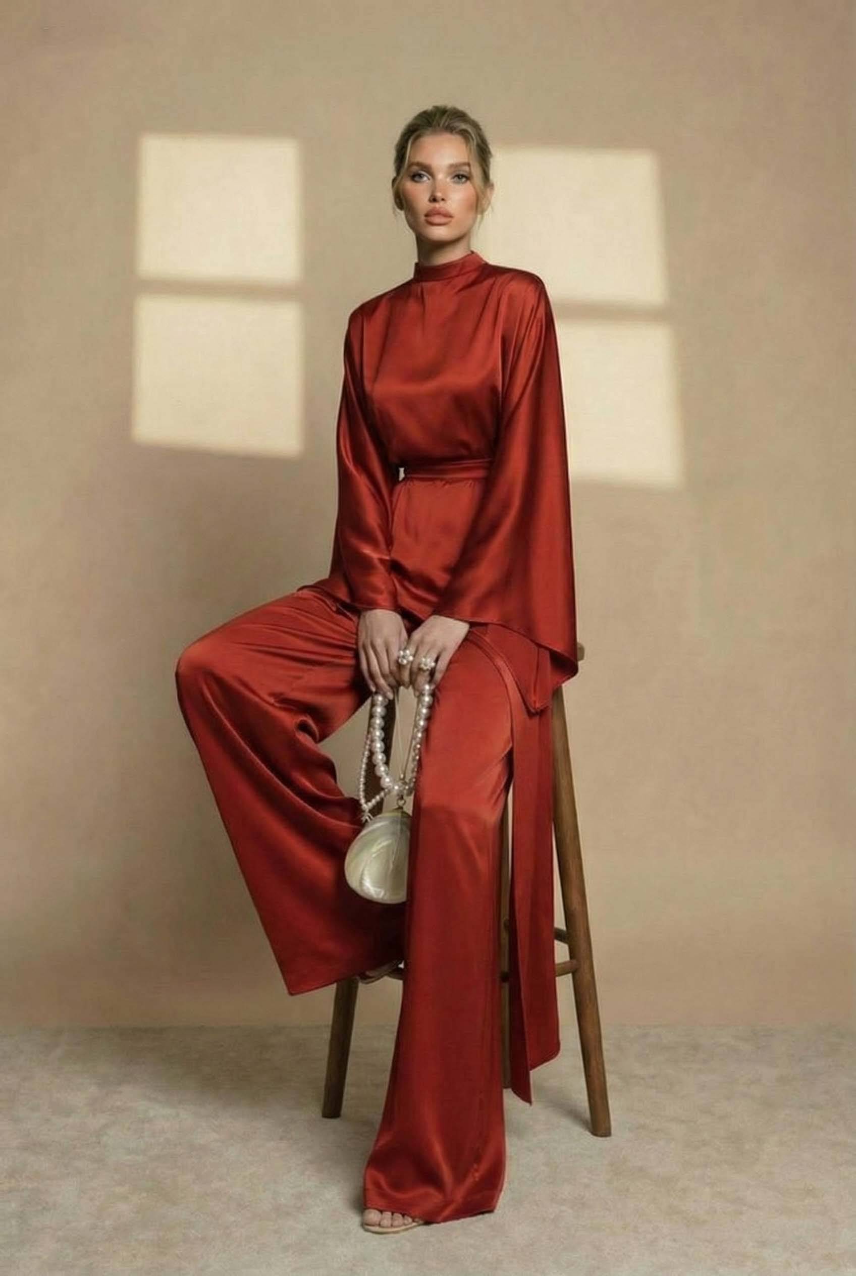 Irregular Shirt And Wide Leg Pants Set