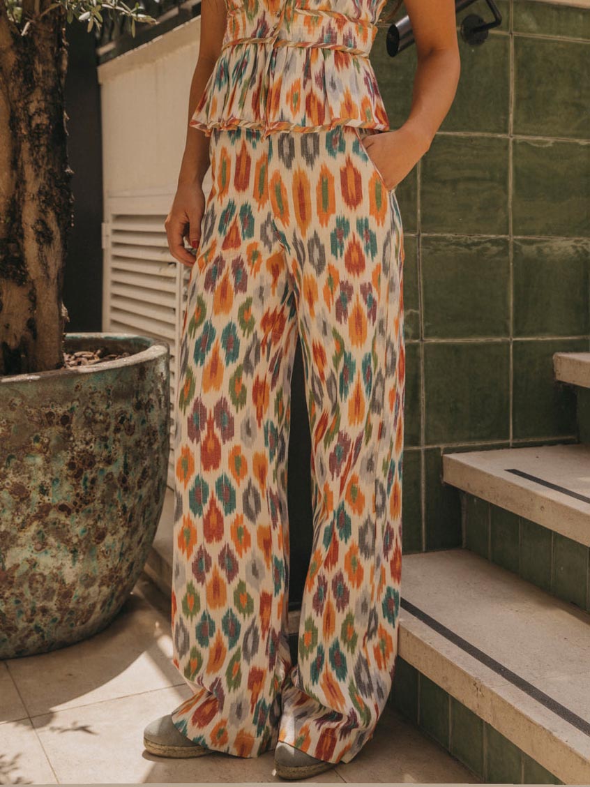 Retro Colorful Abstract Print Wide-leg Pants