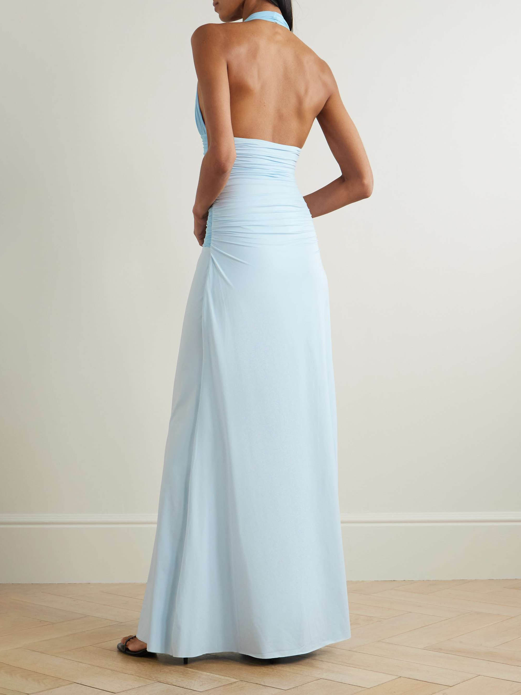 Elegant Halterneck Appliqué Knitted Maxi Dress