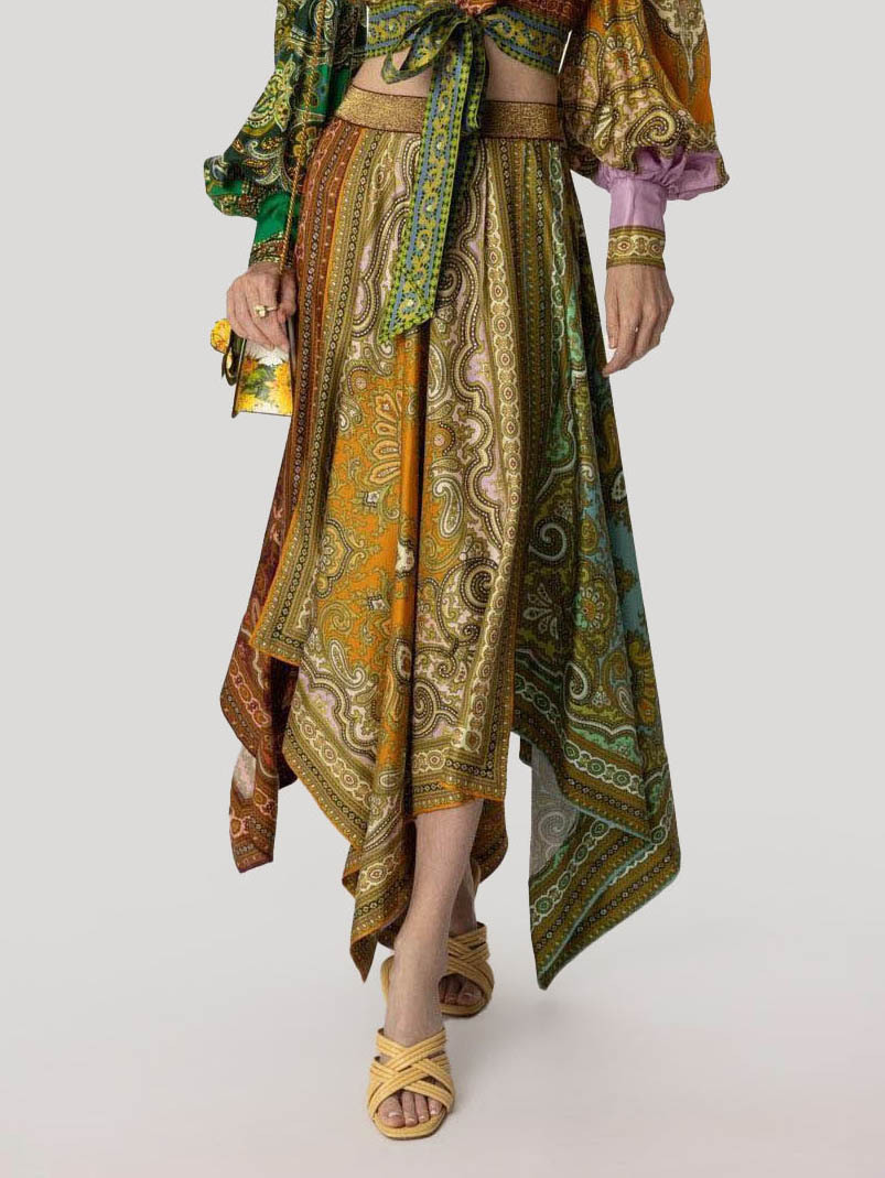 Exquisite Bohemian Paisley Print Satin Two-Piece Set