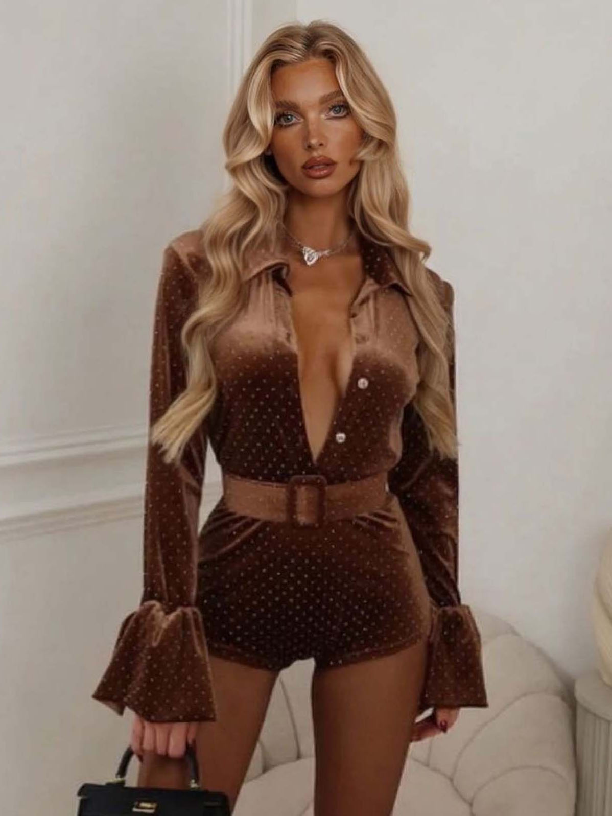 Elegant Button-down Collar Short Jumpsuit