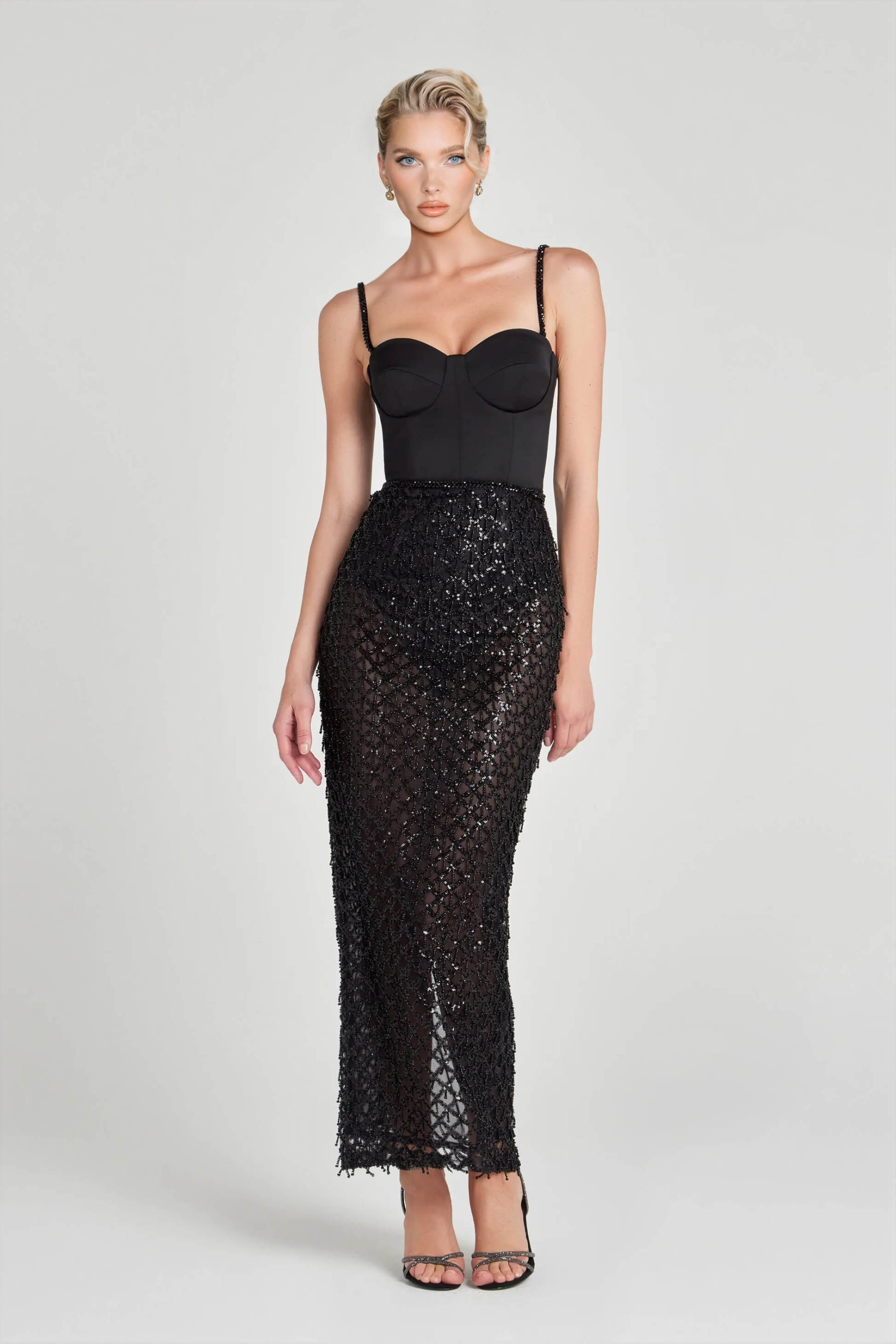 Exquisite Black Off-Shoulder Cutout Sequin Maxi Dress