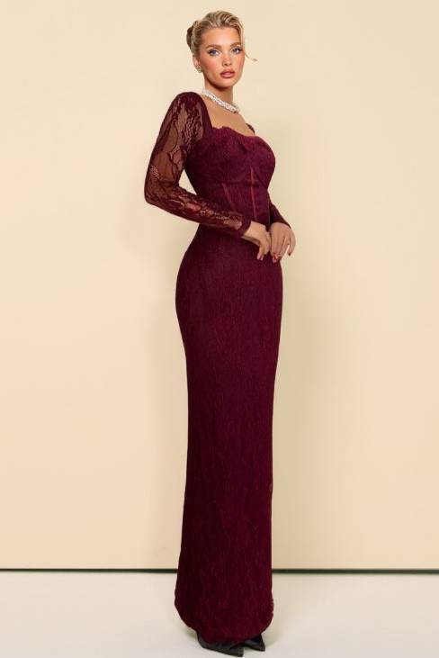 Lace Back Slit Maxi Dress