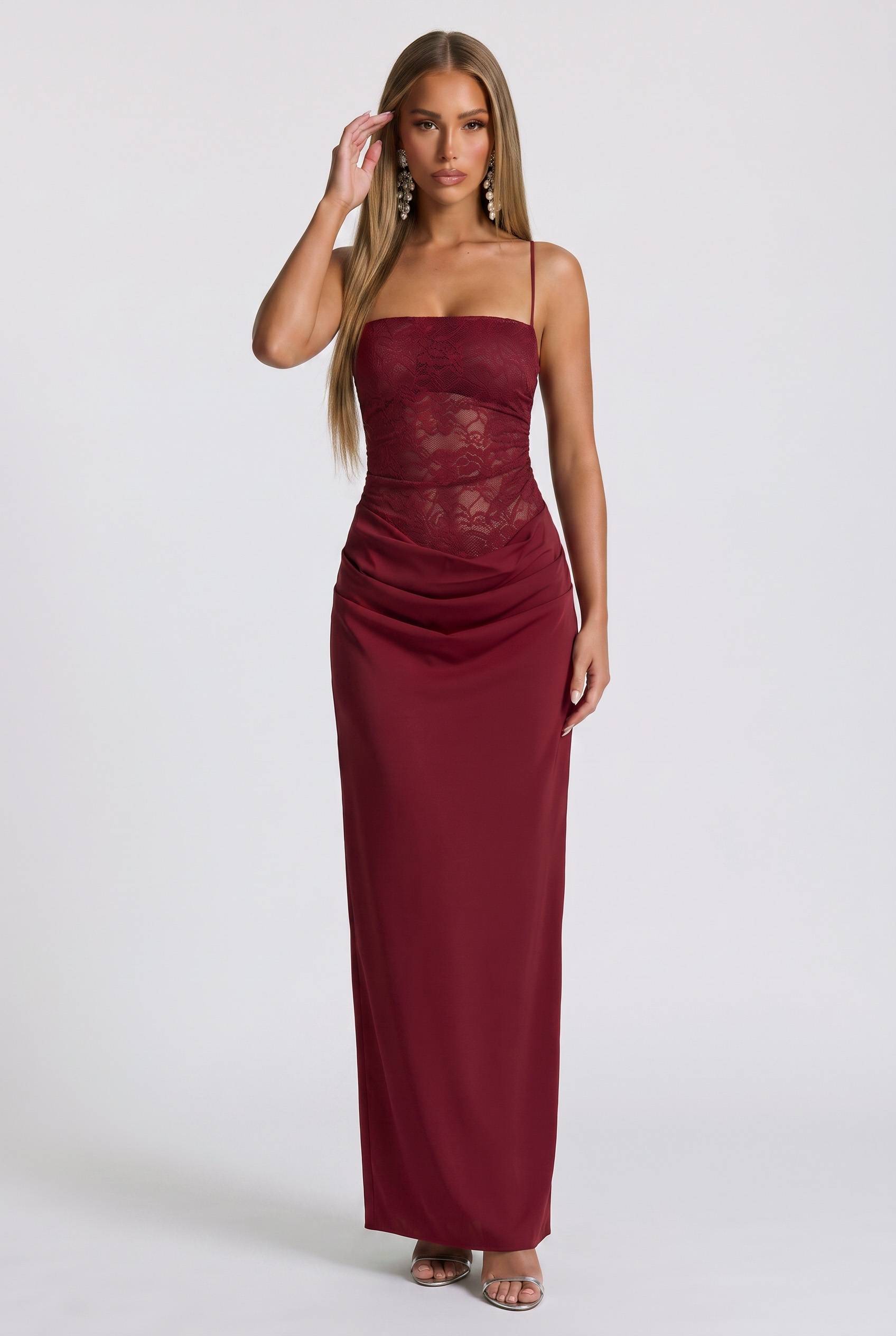 Lace Satin Spliced Long Dress