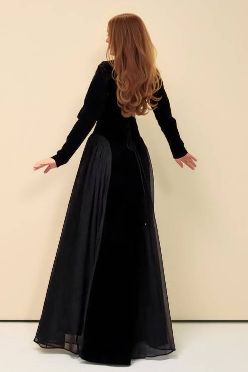 Velvet High-waisted A- Line Maxi Dress