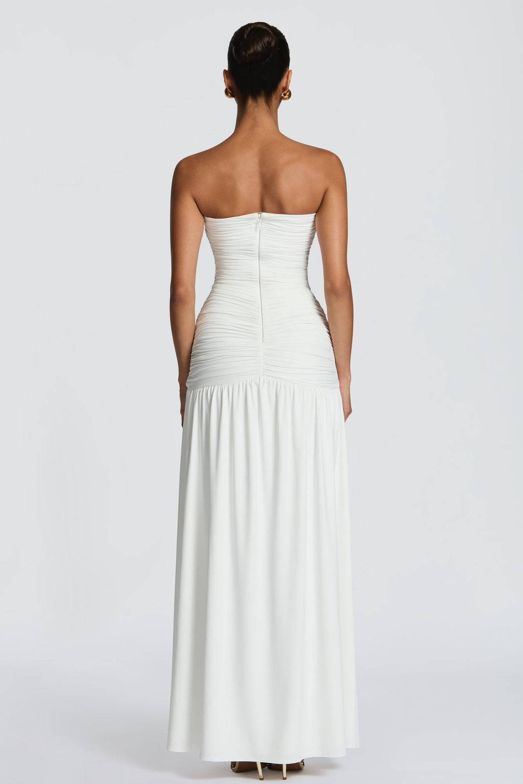 V-Neck Pleated Slit Maxi Dress