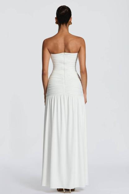 V-Neck Pleated Slit Maxi Dress