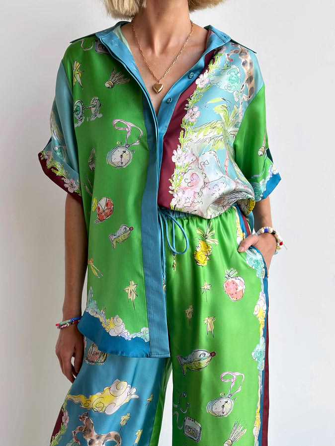 Unique Resort Print Lapel Short-sleeved Loose Shirt