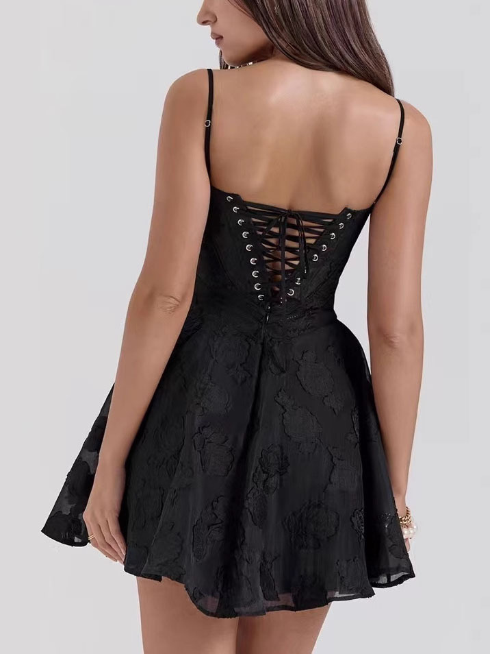 Elegant V Neck Floral Lace Light Gown Mini Dress