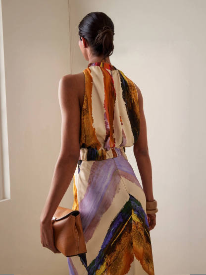 Elegant Abstract Print Tank Top And Maxi Skirt Set