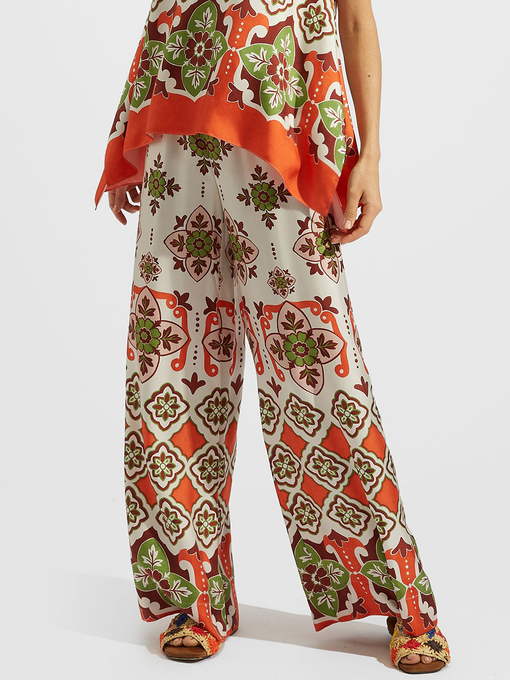 Retro Ethnic Floral Print Wide-leg Pants