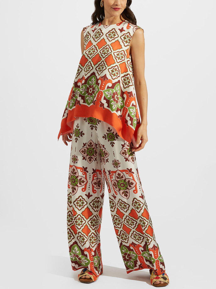 Retro Ethnic Floral Print Wide-leg Pants