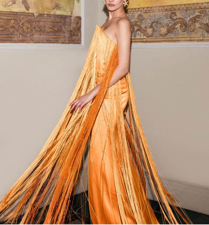 Elegant Strapless Fringe Formal Maxi Dress