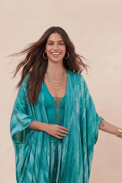 Printed Cardigan And Wide Leg Pants Set