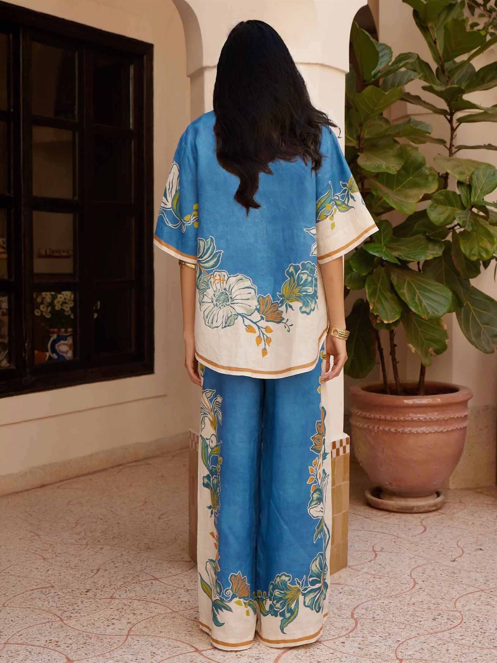 Casual Floral Print Short-sleeved Button-down Shirt