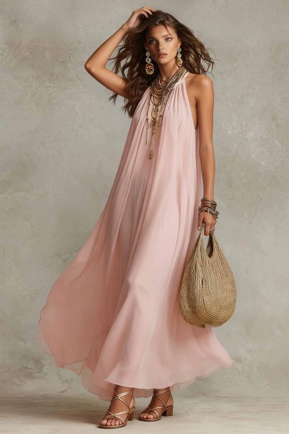 Off-Shoulder Chiffon Maxi Dress