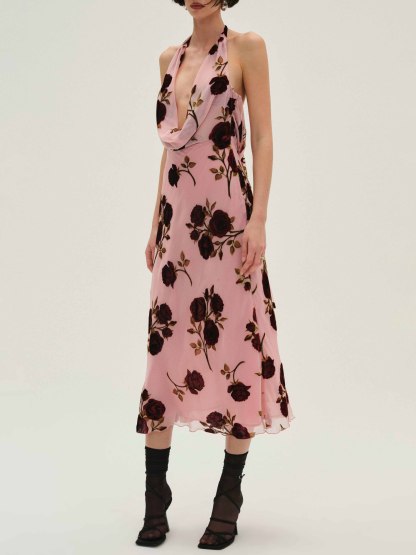 Vintage Rose Drape Neck Maxi Dress