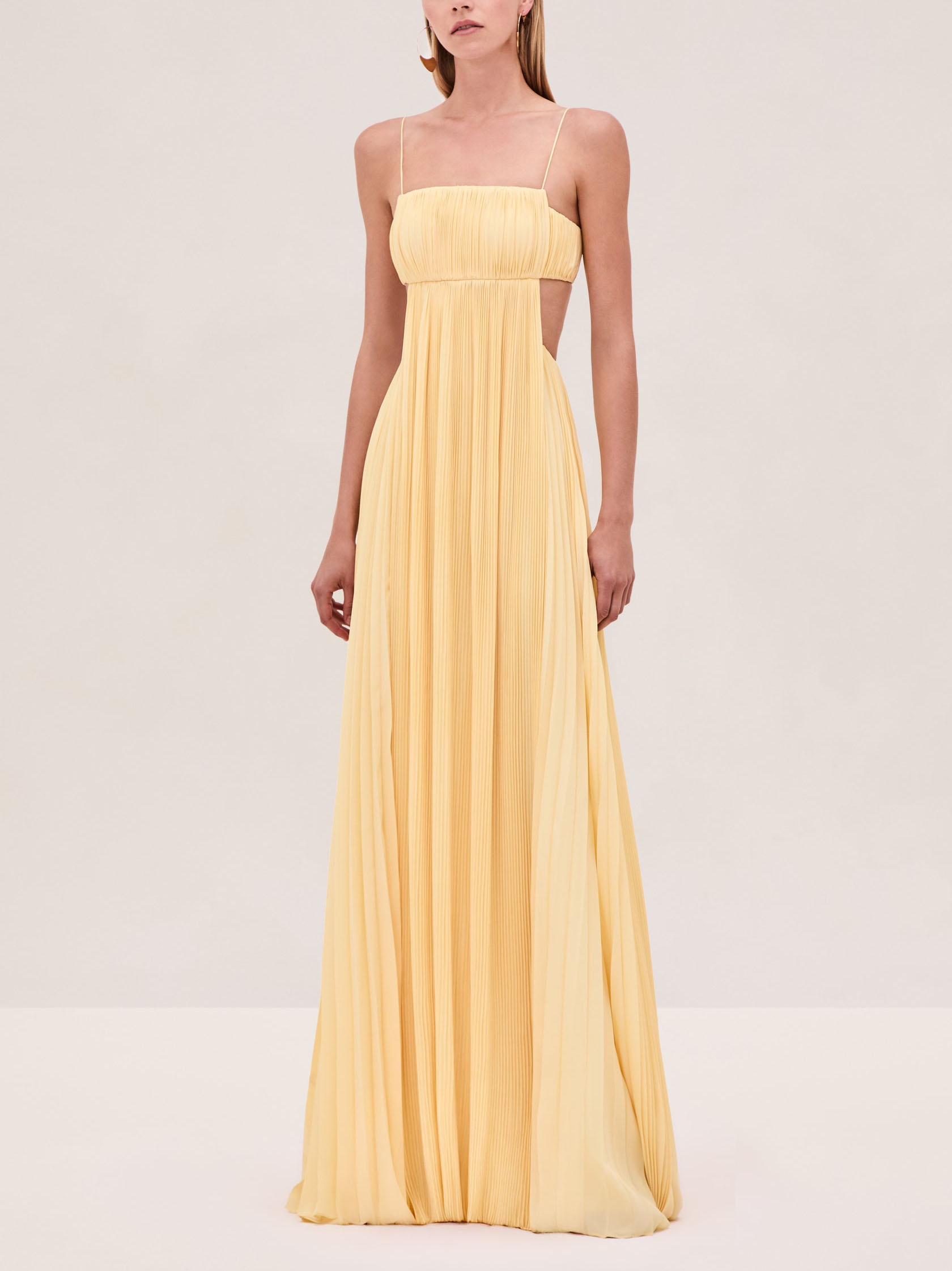 Elegant Pleated Cutout Flowy Party Maxi Dress