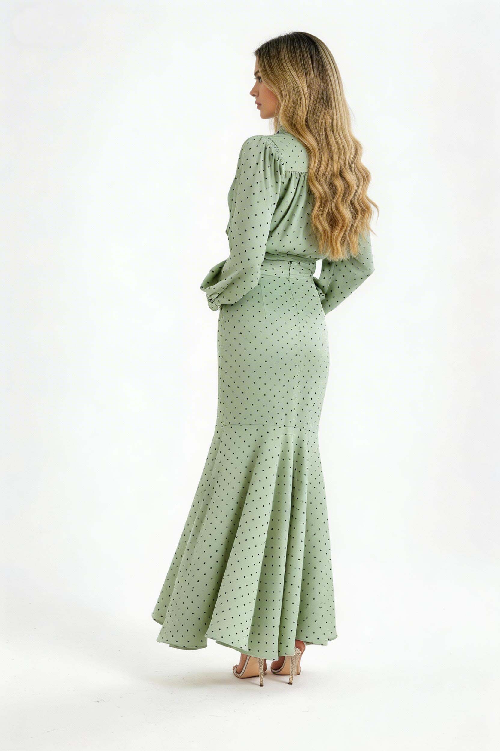 Polka Dot High-waisted Fishtail Maxi Dress
