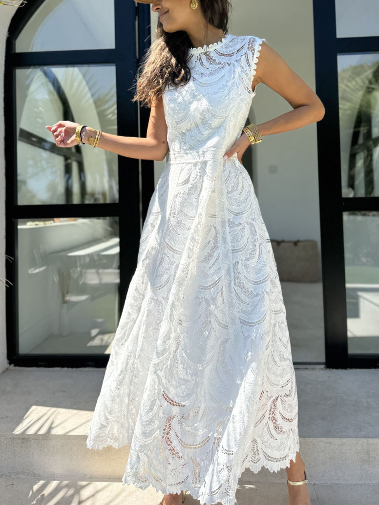 Elegant Exquisite Lace Embroidery A-line Maxi Dress