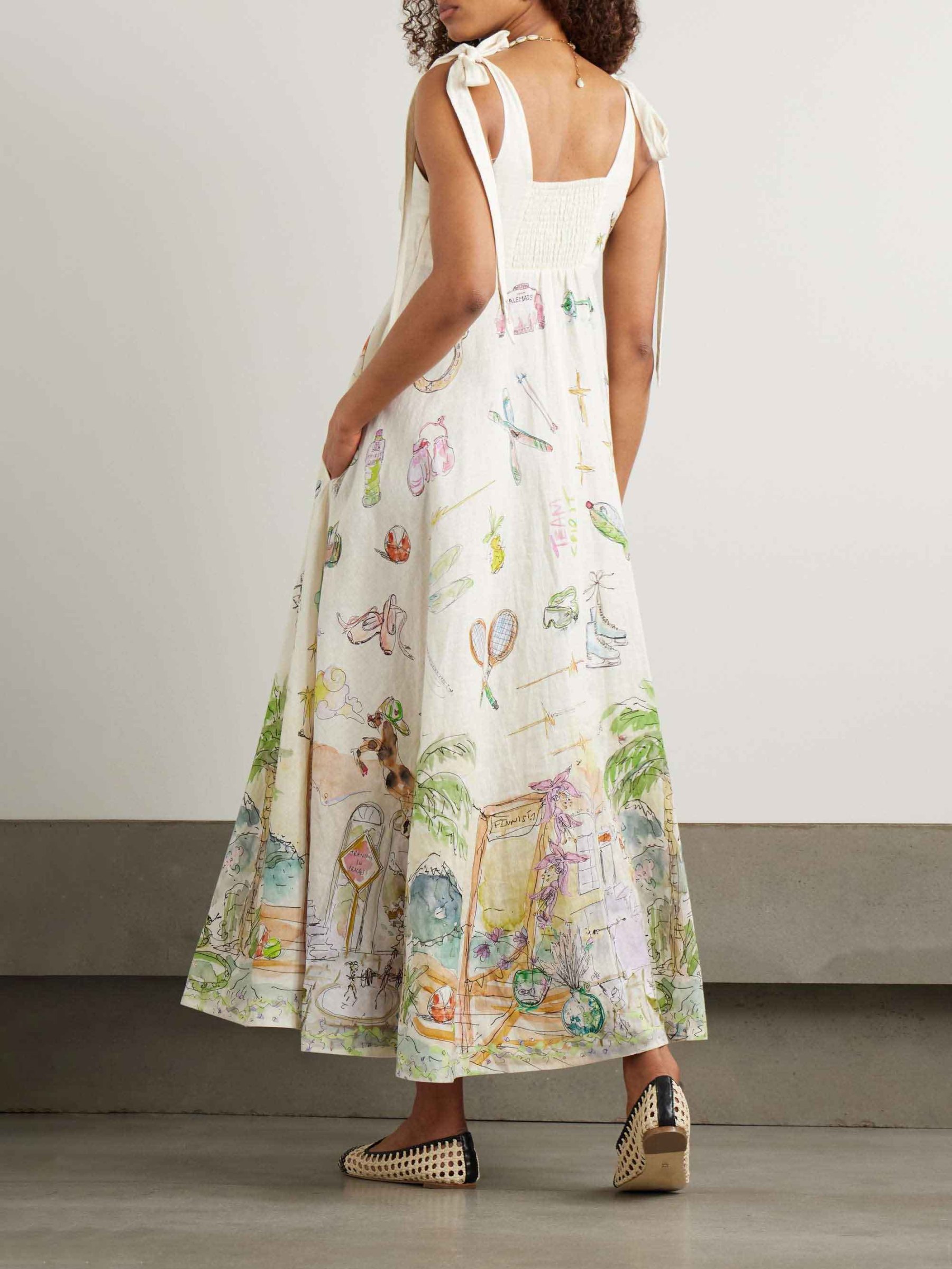 Exquisite Fantasy Floral Print Lace-up Maxi Dress
