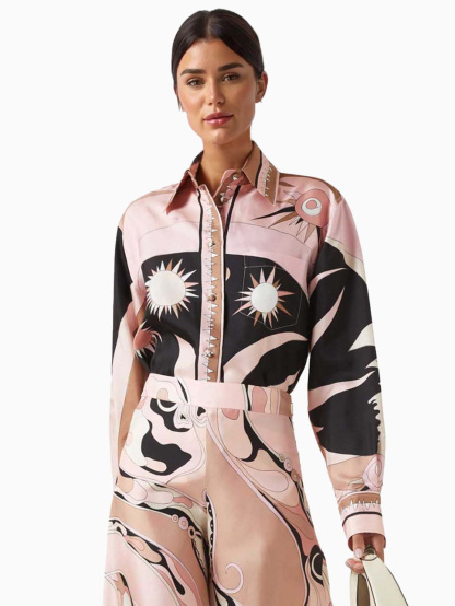 Unique Abstract Floral Print Long-sleeved Shirt