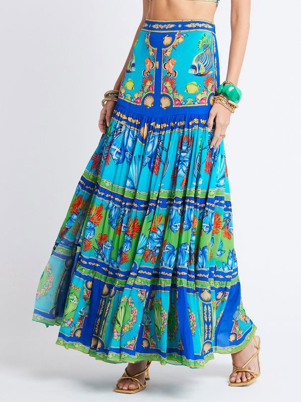 Unique Deep Sea Fish Print Maxi Skirt