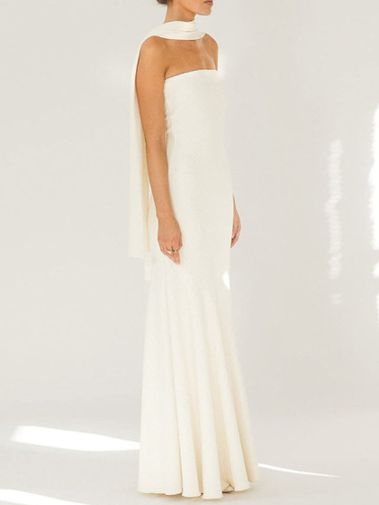 Fashion Strapless One Shoulder Fishtail Maxi Dress