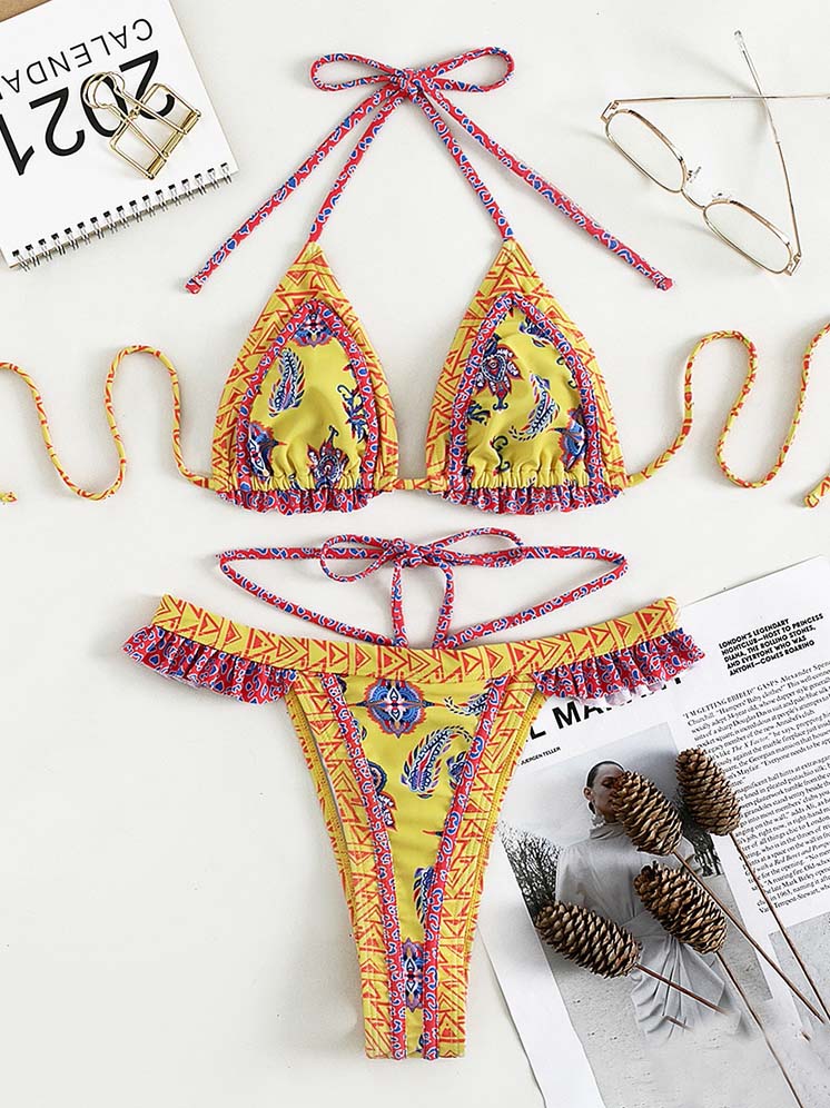 Folklore Print Tie Bikini Set
