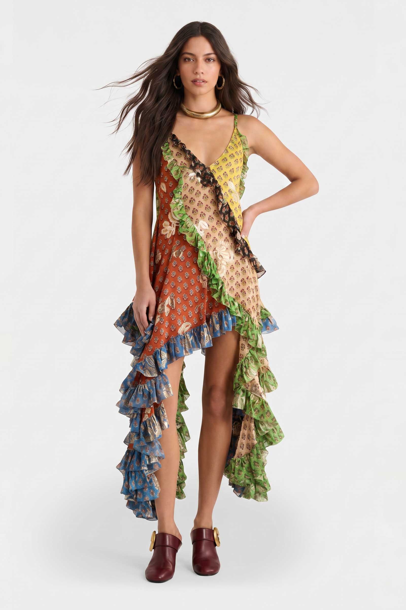 Irregular Hem Printed Sling Dress