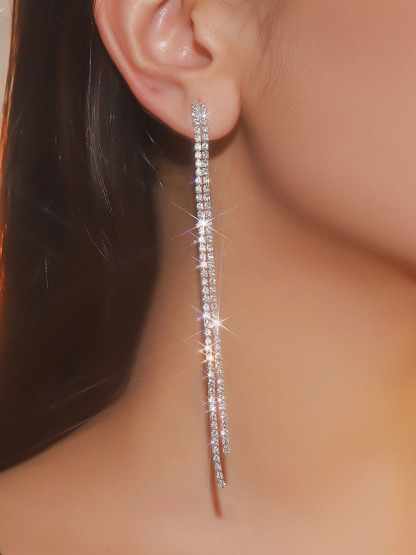 Rhinestone Tassel Simple Earrings