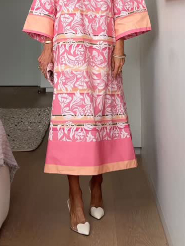 Casual Bohemian Print Kaftan Midi Dress