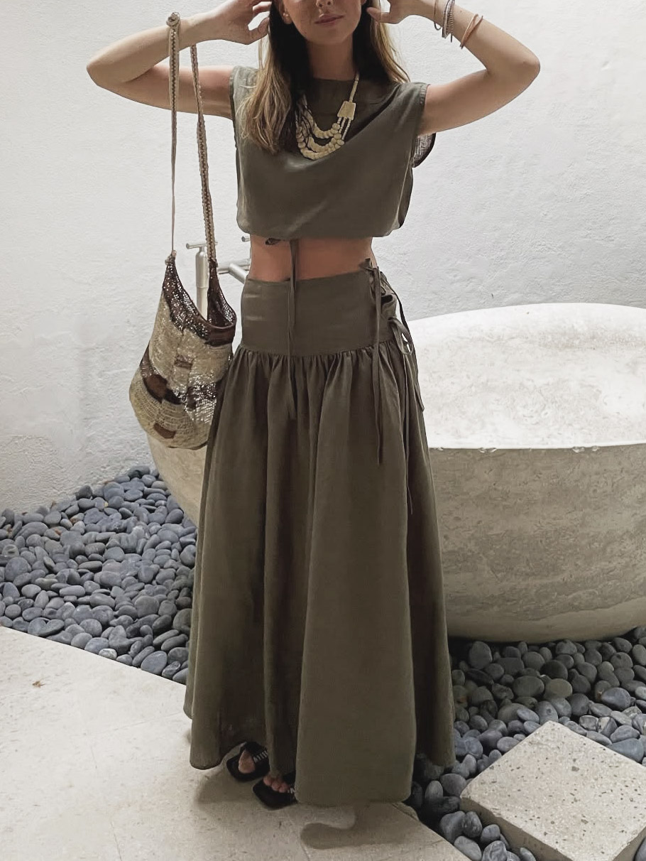 Casual Versatile Lace-Up Maxi Skirt