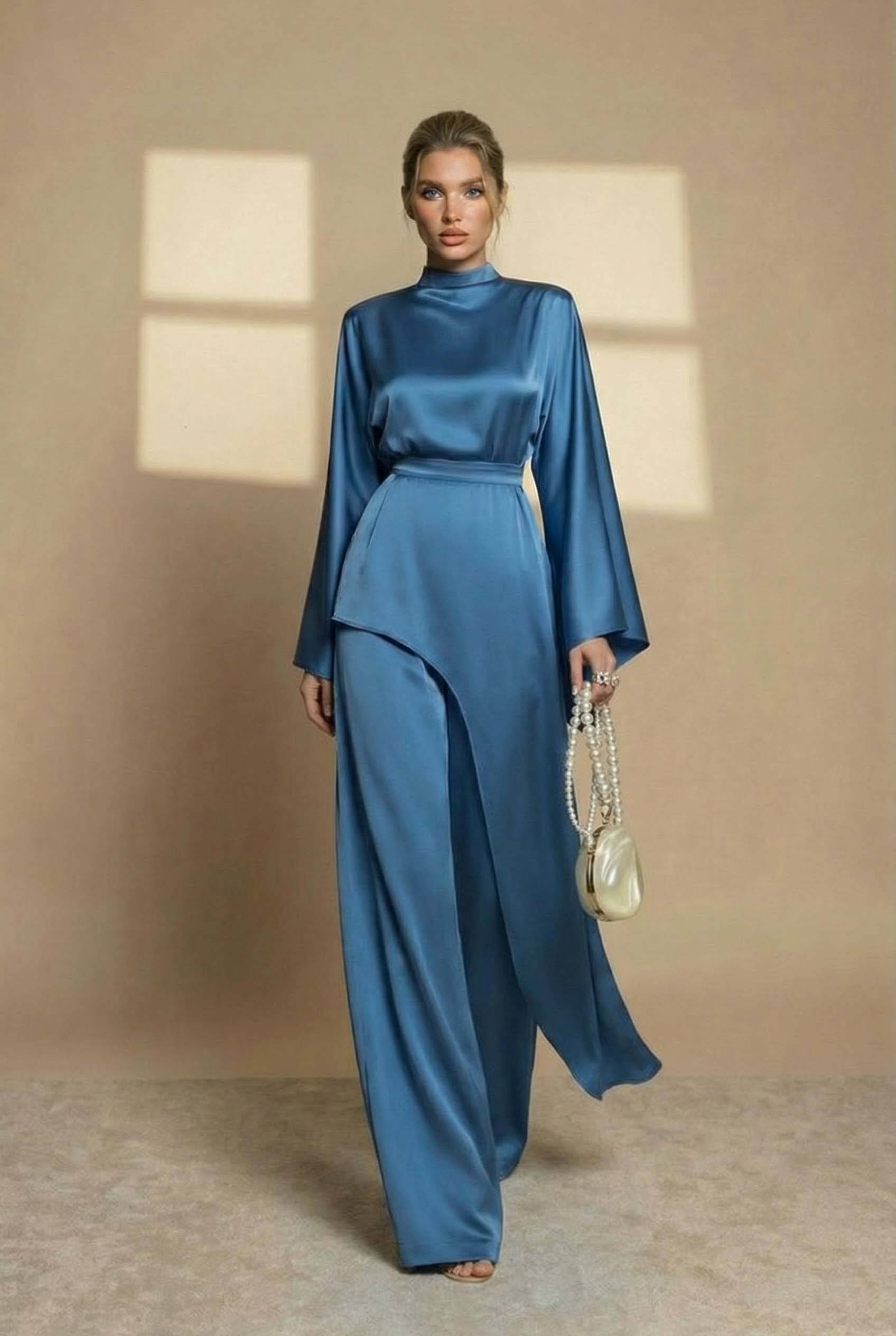 Irregular Shirt And Wide Leg Pants Set