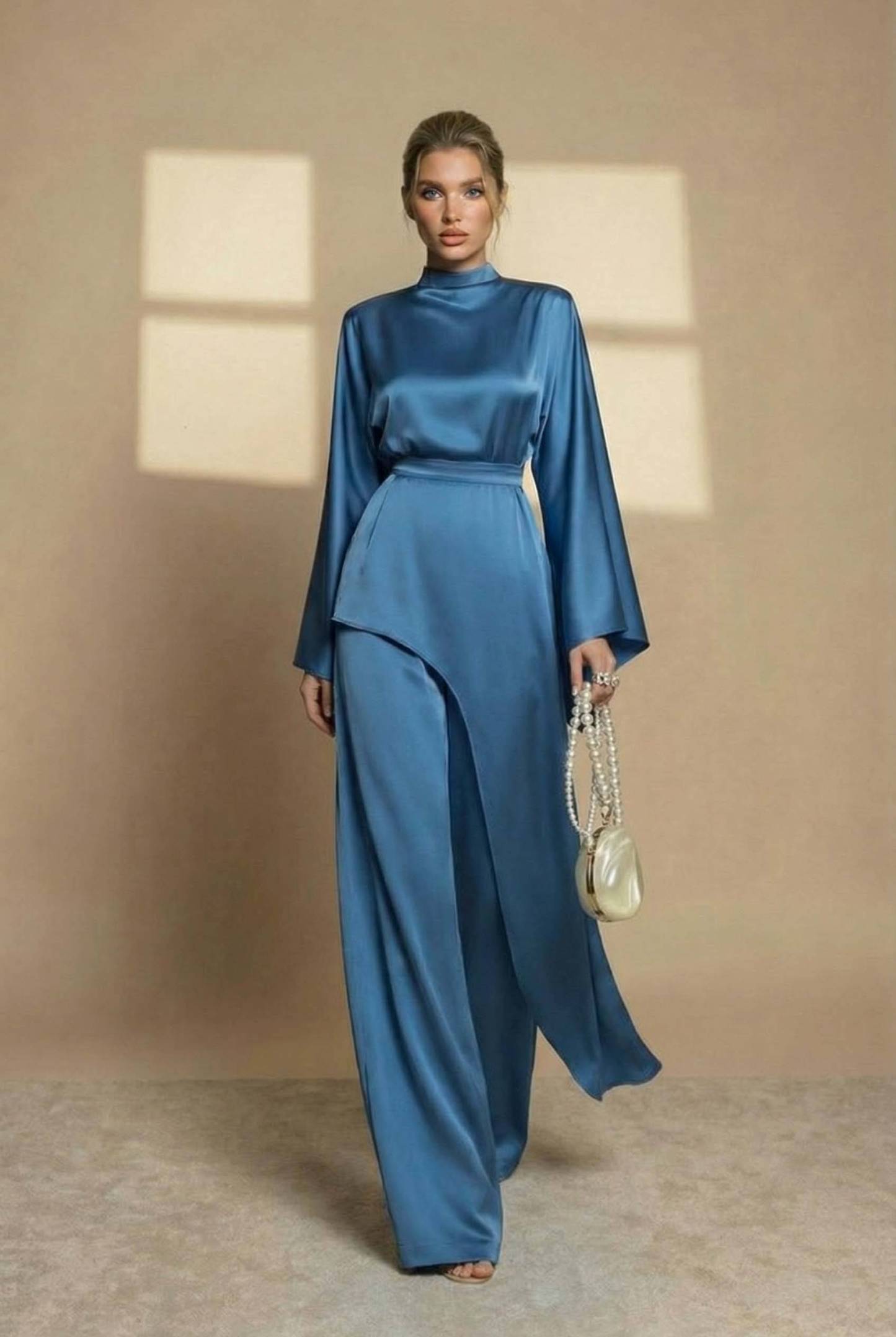 Irregular Shirt And Wide Leg Pants Set