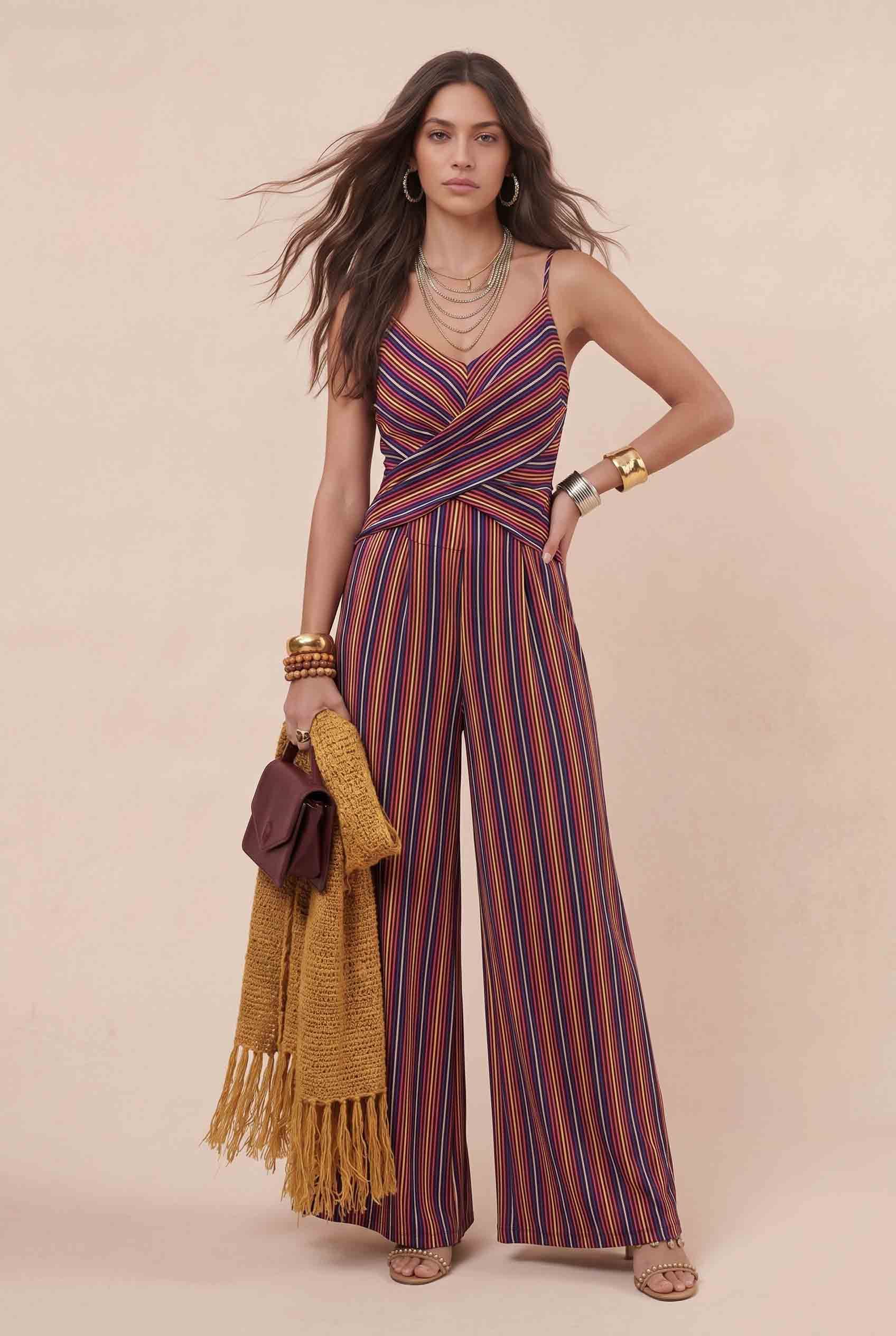Striped Printed Sling Jumpsuit
