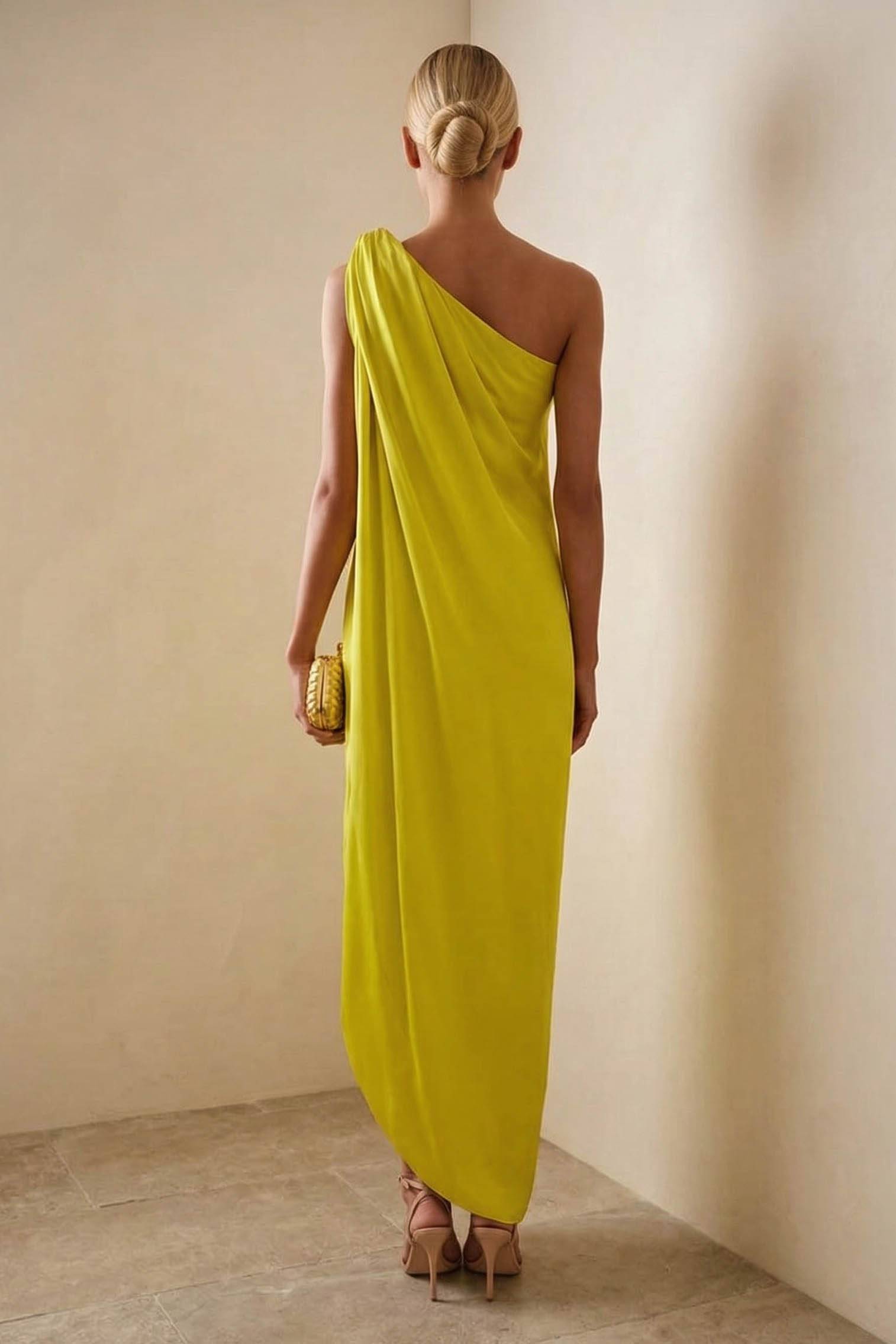 Asymmetrical-Neck Off-Shoulder A- Line Dress