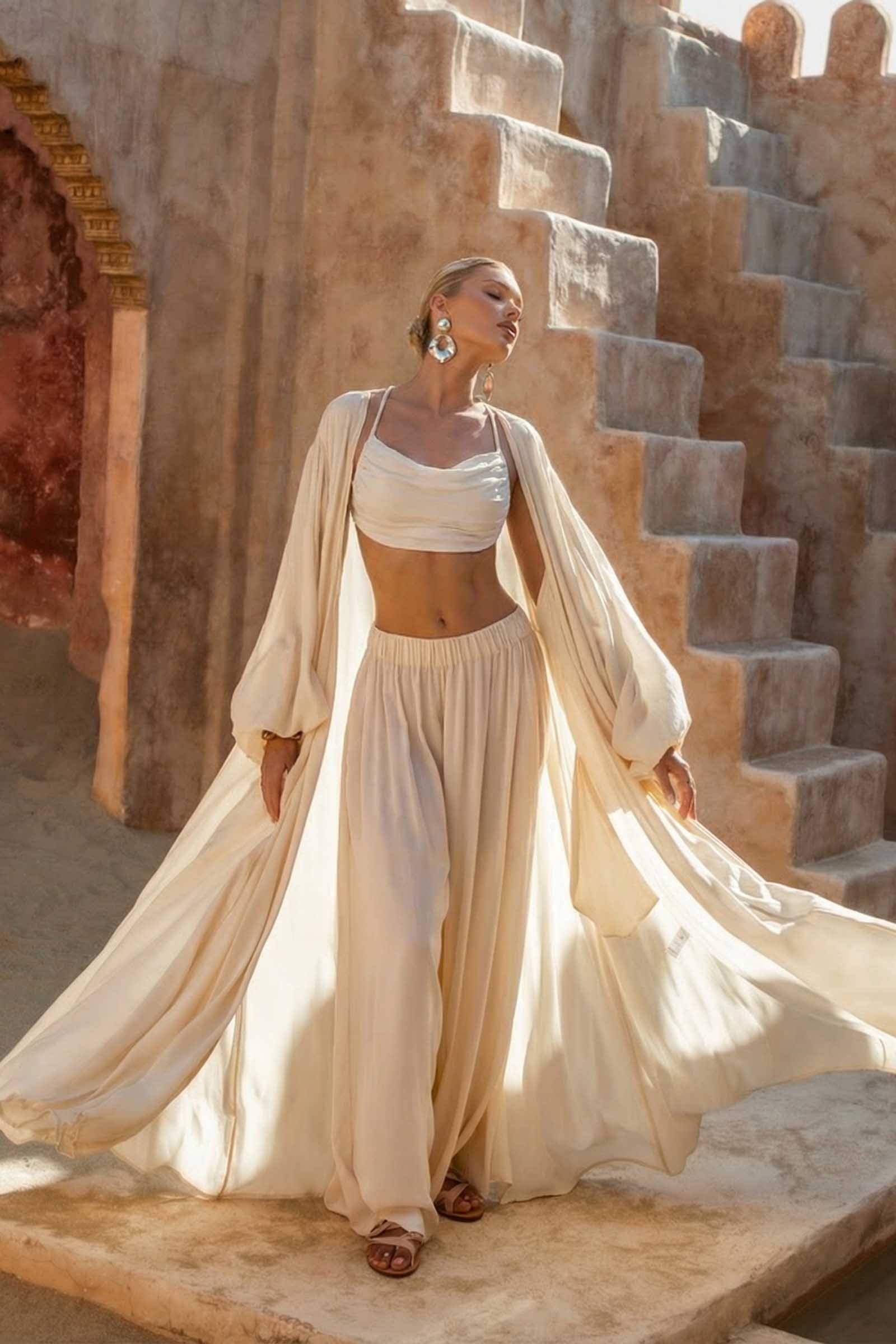 Sling Top And Wide-leg Pants and Jacket Three-piece Set