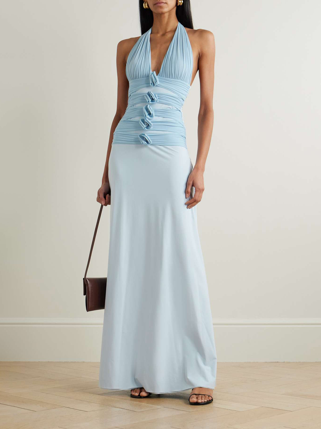 Elegant Halterneck Appliqué Knitted Maxi Dress