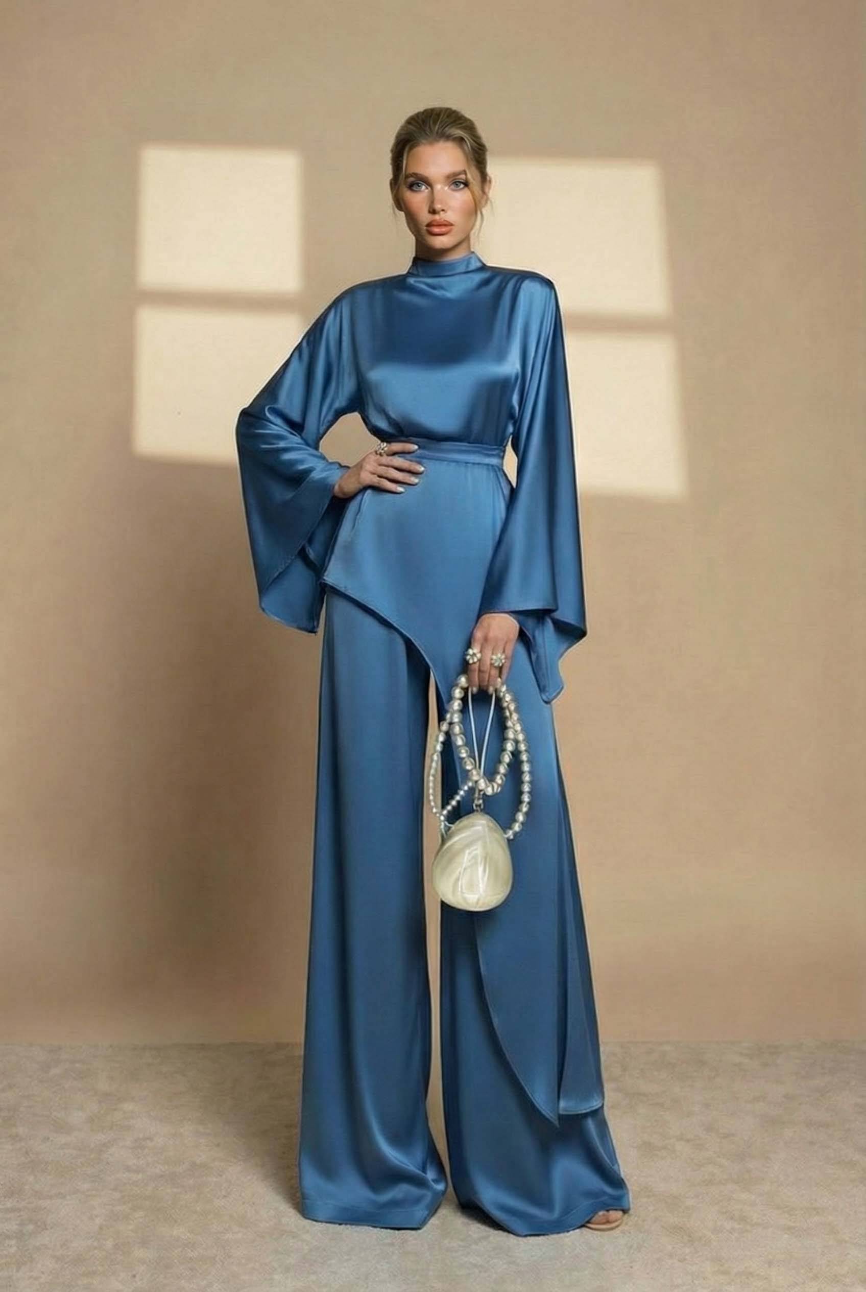 Irregular Shirt And Wide Leg Pants Set