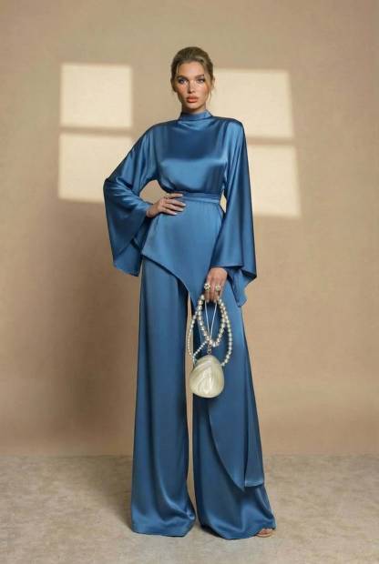 Irregular Shirt And Wide Leg Pants Set