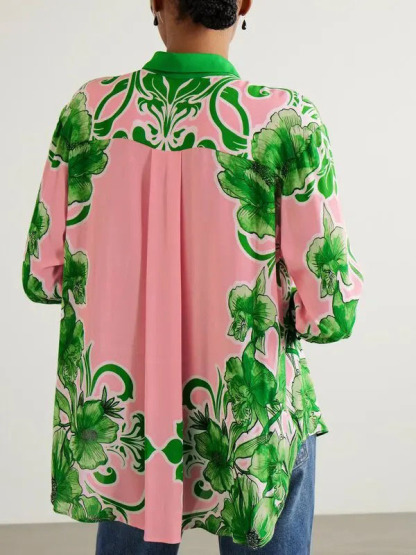 Exquisite Tropical Floral Print Loose Shirt