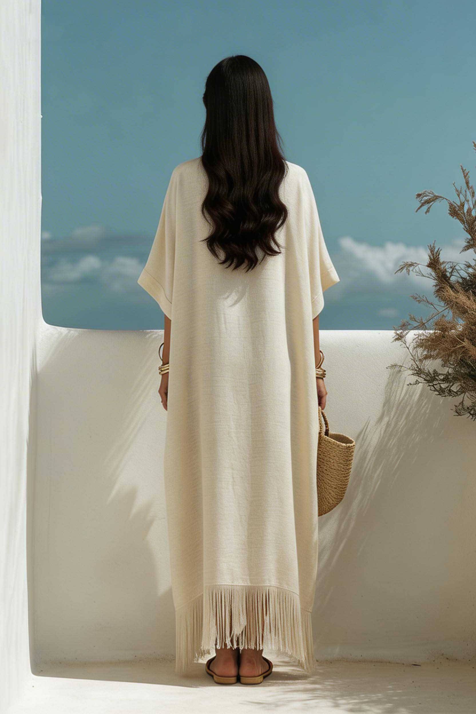 V-Neck Tassel Design Maxi Dress