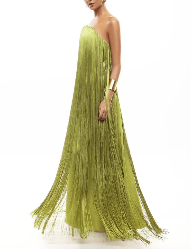 Elegant Strapless Fringe Formal Maxi Dress
