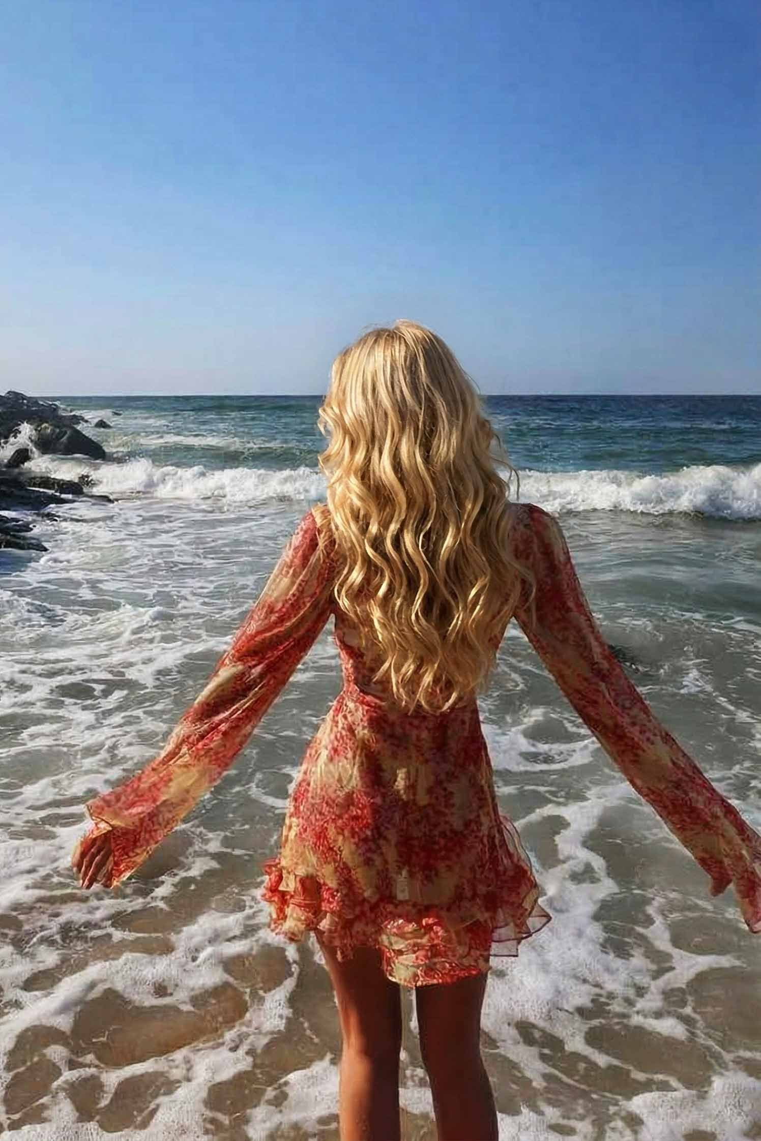 Deep V-Neck Printed Mini Dress