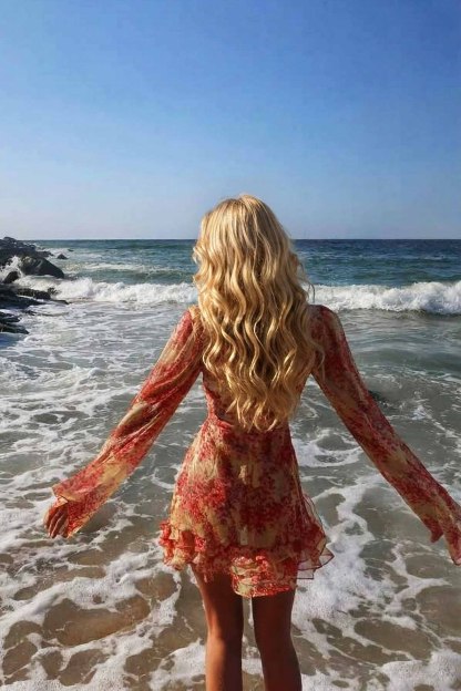 Deep V-Neck Printed Mini Dress